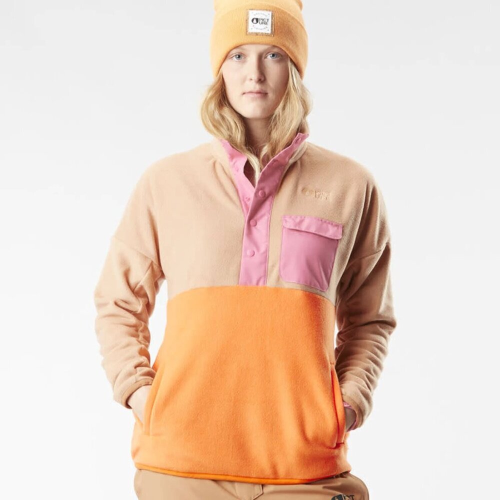 Three-Tone Fleece Pullover Jacket - Peach, Pink & Orange